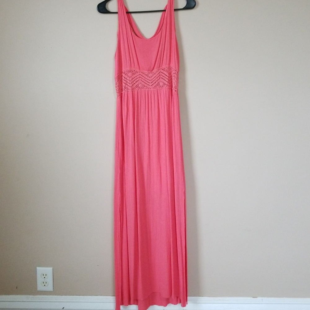 Floor length coral dress